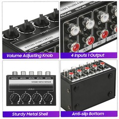 Mini Stereo 4 Channel Passive Mixer RCA Portable Audio Mixer 1 in 4 Out New