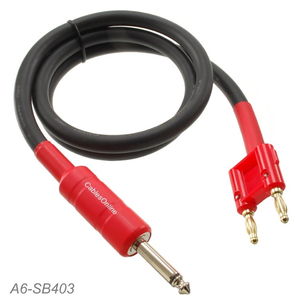 3ft Dual Banana Plug to 1/4″ TS Male Pro Audio 14awg Speaker Cable, A6-SB403