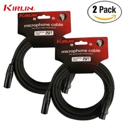 2-PACK Kirlin 25FT 3-Pin XLR Female to Male 20AWG Microphone Cable Black