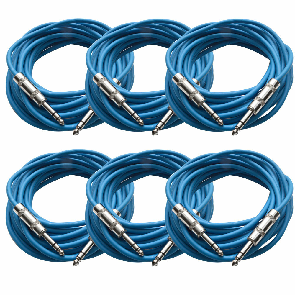 SEISMIC AUDIO – 6 Pack of Blue 1/4″ TRS 25′ Patch Cable – Balanced – Effects EQ