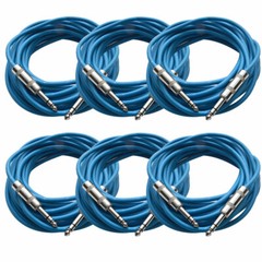 SEISMIC AUDIO – 6 Pack of Blue 1/4″ TRS 25′ Patch Cable – Balanced – Effects EQ