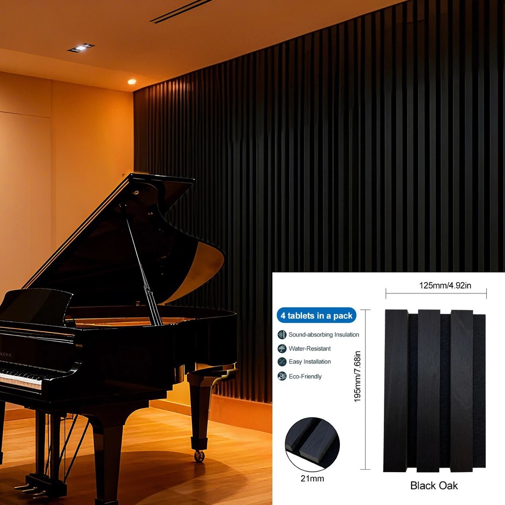 4 Pack Black Oak Acoustic Panels,Wood Panels for Wall,Self-adhesive, Soundproof