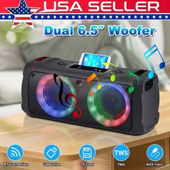 Portable Bluetooth Speakers Wireless Outdoor Speaker w/ Dual 6.5in Subwoofer AUX