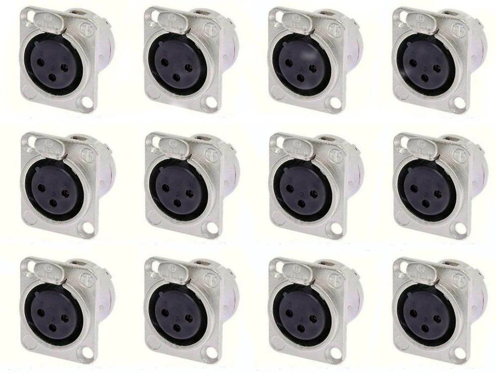 (12 PACK) NEUTRIK NC3FD-L-1 3-PIN XLR Female D Type Panel Mount – Nickel