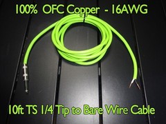 10 ft – TS 1/4 to Bare Wire OFC Copper 16AWG Pro Audio PA DJ Speaker Cable Cord