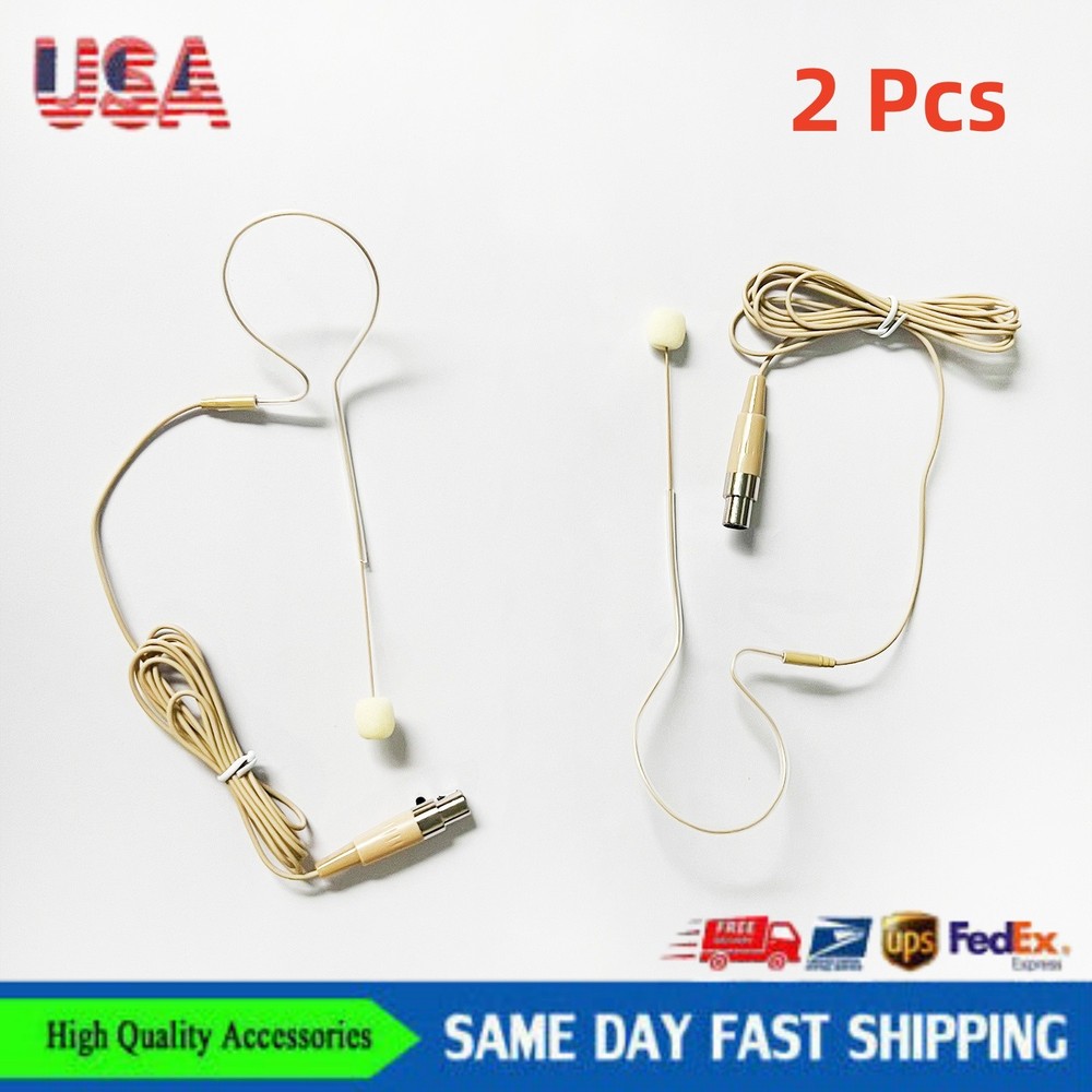 2x Beige Single Earhook Headset mini XLR Microphone 4pin For Shure Wireless-TA4F