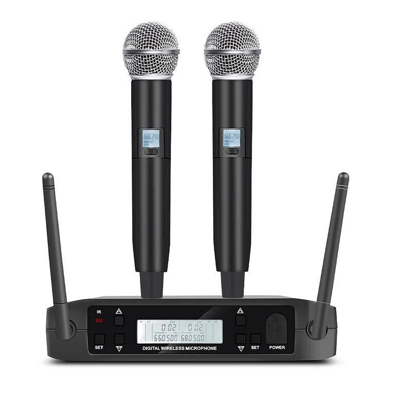 Dual Channel Wireless Microphone System UHF Handheld Mic Cordless GLXD4 Vocal