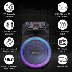 18″ Portable 4500Watt Party Speaker Rechargeable Heavy Bass Wireless Mic Remote
