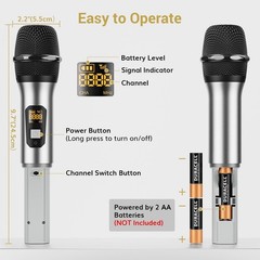 TONOR Wireless Microphones System 2 * 15 Channel Metal Professional UHF Cordless
