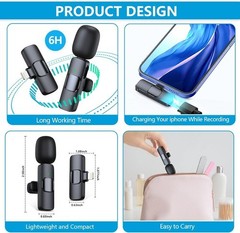 Wireless Lavalier Microphone Video Recording Live Streaming For iphone Android
