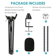 Microphone Boom Arm with Pop Filter & Foam Windscreen for Better Recording
