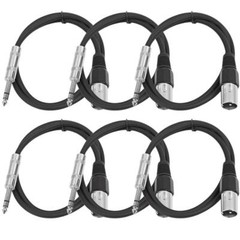 6 Pack of 2 Foot Black XLR Male to TRS Patch Cables PA DJ Cords XLRM 1/4″