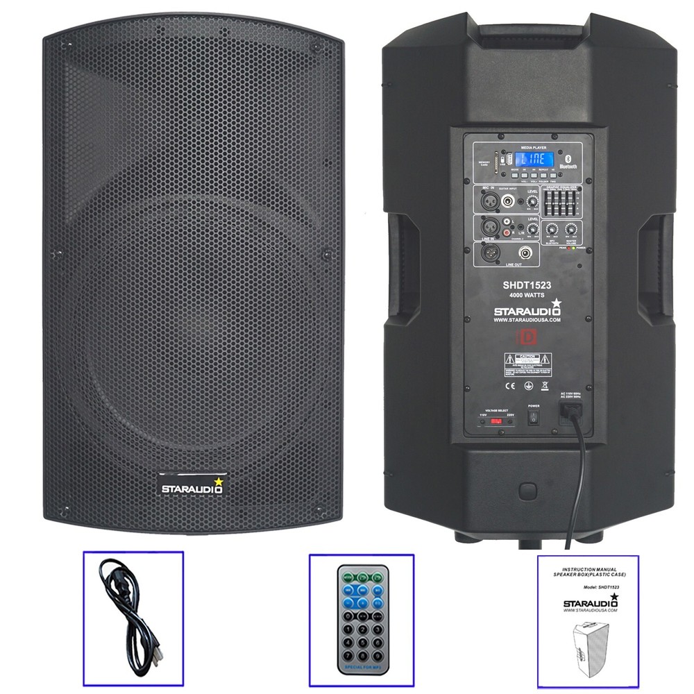15″ 4000W PA Powered Speaker Active Audio DJ Speaker with Bluetooth USB TWS SD