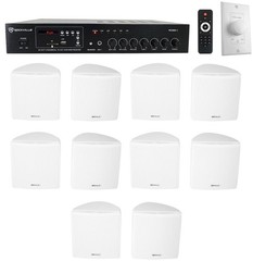 Rockville Commercial Restaurant Amp+10) White 3.5″ Cube Speakers+Wall Controller