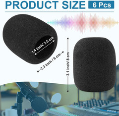 Windscreen for SM58, 6Pack Microphone Pop Filter Foam Cover for Shure SM58 SM48,