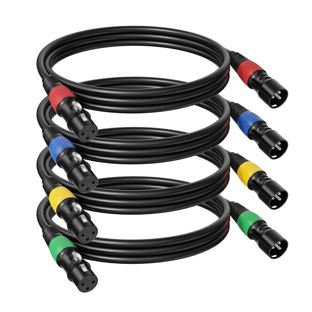 Tnlaile 4 Pack 3ft Color-Coded XLR Cables (Male to Female), OFC Microphone Ca…