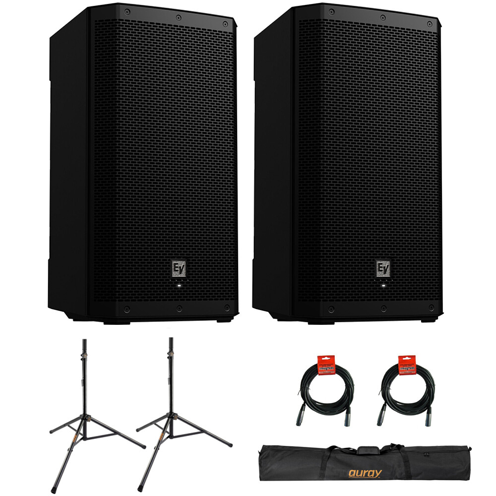 Electro-Voice ZLX-15P-G2 15″ 2-Way 1000W (Pair) w/ Stands, Case & 2x XLR Bundle