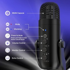 Professional USB Podcast Microphone Noise Cancelling for PC Mac iPhone