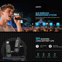 2.4G Wireless XLR Transmitter Receiver for Dynamic Mic, 4 Channels, 8H Working
