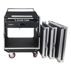 Sound Town 10U DJ RackCase w/11USlant Mixer Top Casters Locking Drawer STMR-10D2