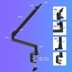 Low Profile Mic Arm 15cm Extra Riser Adjustable Mic Boom Arm Metal Desk Mount…