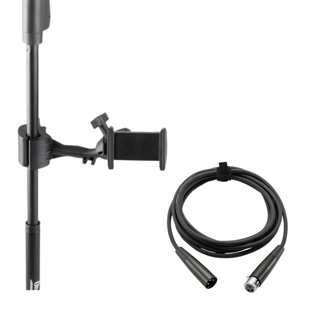 Mic Stand Smartphone Holder + 10ft XLR Microphone Cable Vocal Recording Bundle