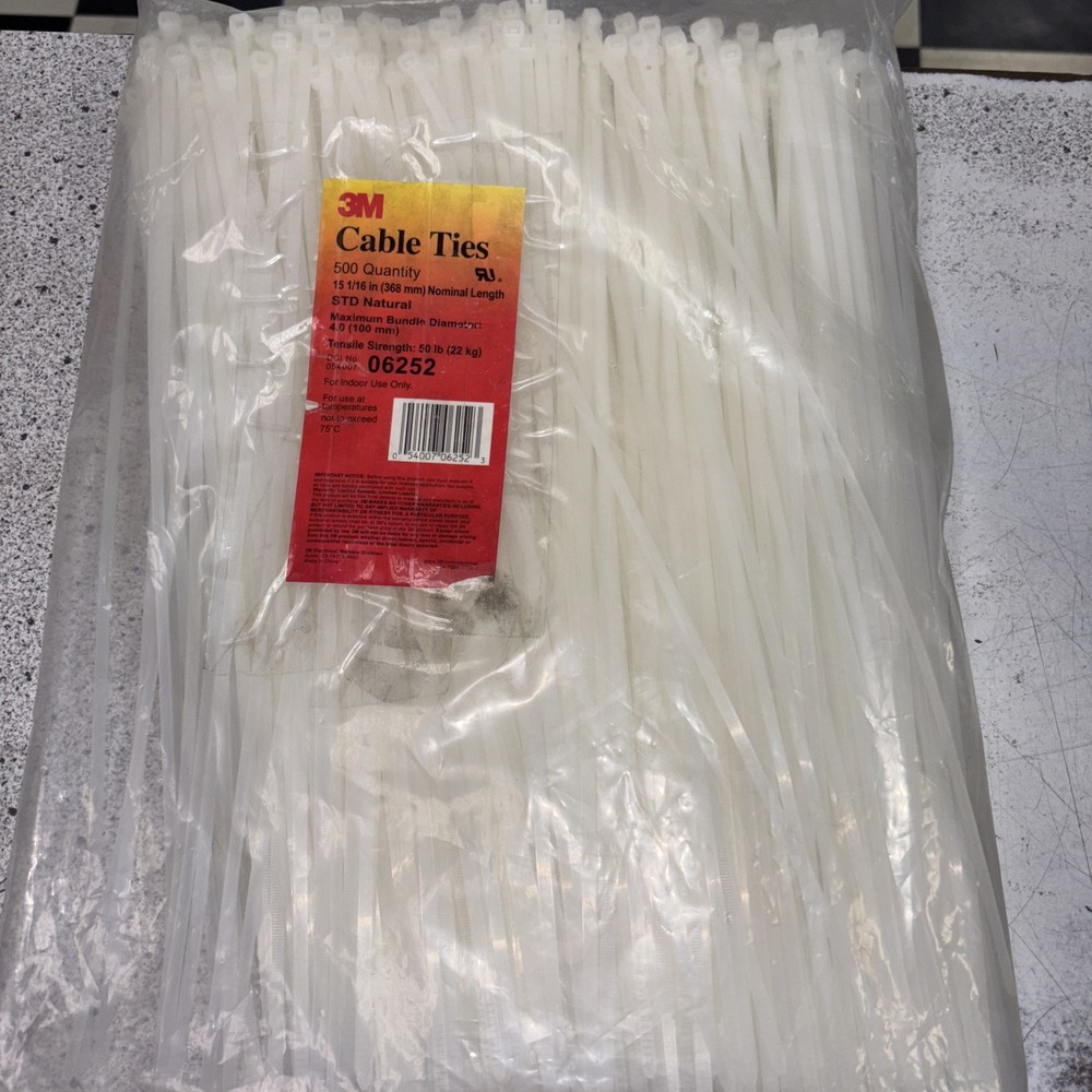 Cable Ties 15” Natural 500 Pcs. 3M 06252 50 POUND TENSILE STRENGTH