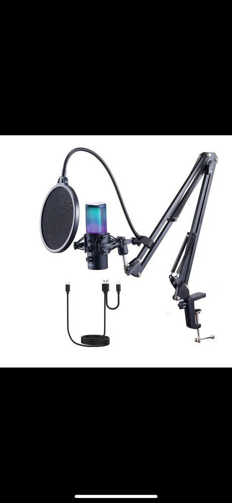 VEVOR AK-9 USB RECORDING MICROPHONE K W/BOOM ARM POP FILTER OPEN BOX