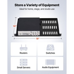 Steel 1U Server Rack Shelf 10in Deep, 50lb Capacity, Vented Design