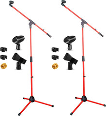 TWO Mic Stands W Extending Telescoping Boom Arm (Red)