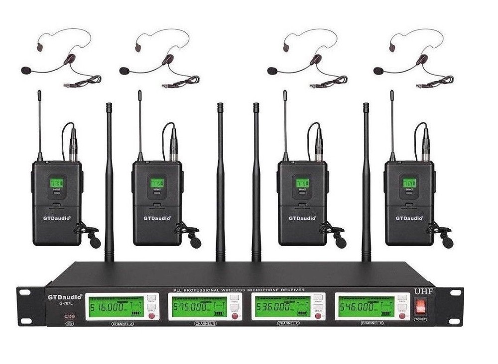 GTD 4×800 Ch Diversity Wireless Lavaliere Lapel Headset Microphone Mic 787L