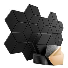 12 Pack Black Self-Adhesive Acoustic Panels – 12″ x 10″ x Y-Cut Hexagon