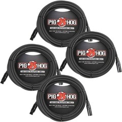 4 Pack Pig Hog PHM20 XLR High Performance 8mm Microphone Cable, 20 Ft – New
