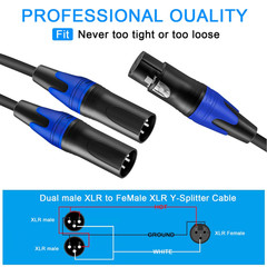 (11.8 Inches / 1 Pack) 1 Male to 2 Female XLR Y Splitter Micrphone Cable, 3Pin M