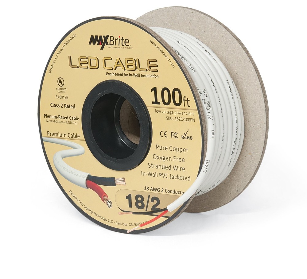 18AWG LED Cable/Speaker Wire 2 Conductor in-Wall Plenum Jacketed, Low Voltage…