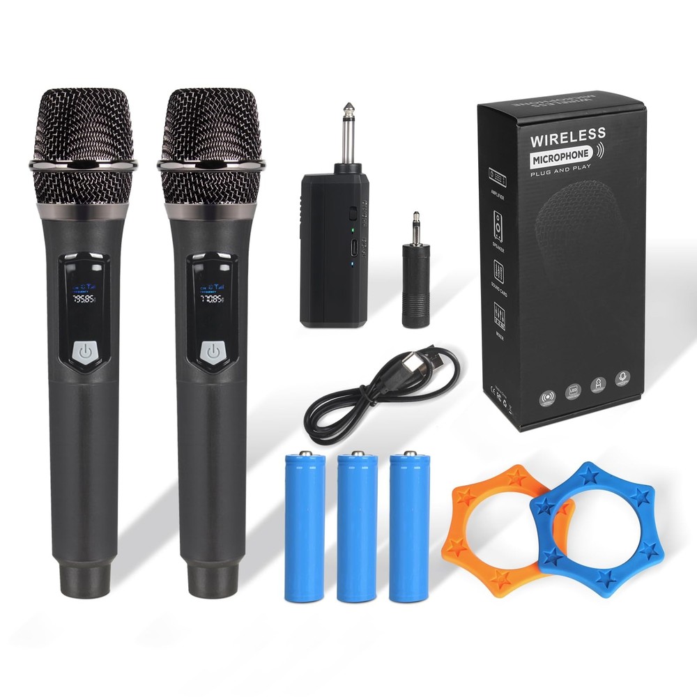 2.4GHz Wireless Microphone System, Dual Handheld Cordless Dynamic Mics with R…