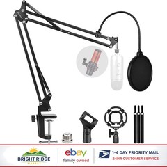 Professional Microphone Boom Arm for Recording with Dual Layer Wind Filter