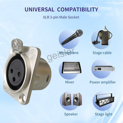 3Pin XLR Female Connector Nickel Plated Metal Housing Silver Contacts Panel Moun