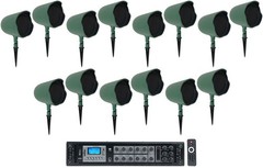 (14) JBL GSF6-GN 6.5″ Landscape Ground Stake/Wall 70v Commercial Speakers+Amp