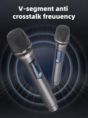 Wireless Microphone, Rechargeable Fixed Frequency Dual Grey