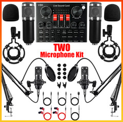 Studio Recording Kit Podcast Equipment Bundle Music Mixer with 2 Microphones