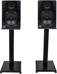Pair Rockville RS21B V2 21 Inch Black Steel Bookshelf Speaker Stands