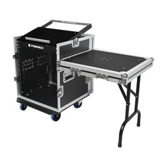 PRORECK 12U 20″ Slant Mixer Rack Case Side Table Road Case with Wheels DJ