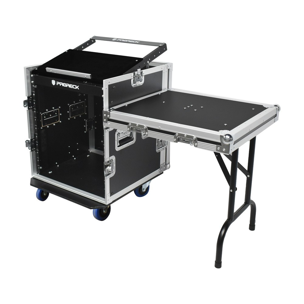 PRORECK 12U Plywood Slant Mixer Rack Side Table 20″ DJ Pro Road Gear Case