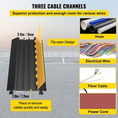 VEVOR 3 Channel Cable Ramp Protector Cable Cover 6600 lbs Capacity Heavy-Duty