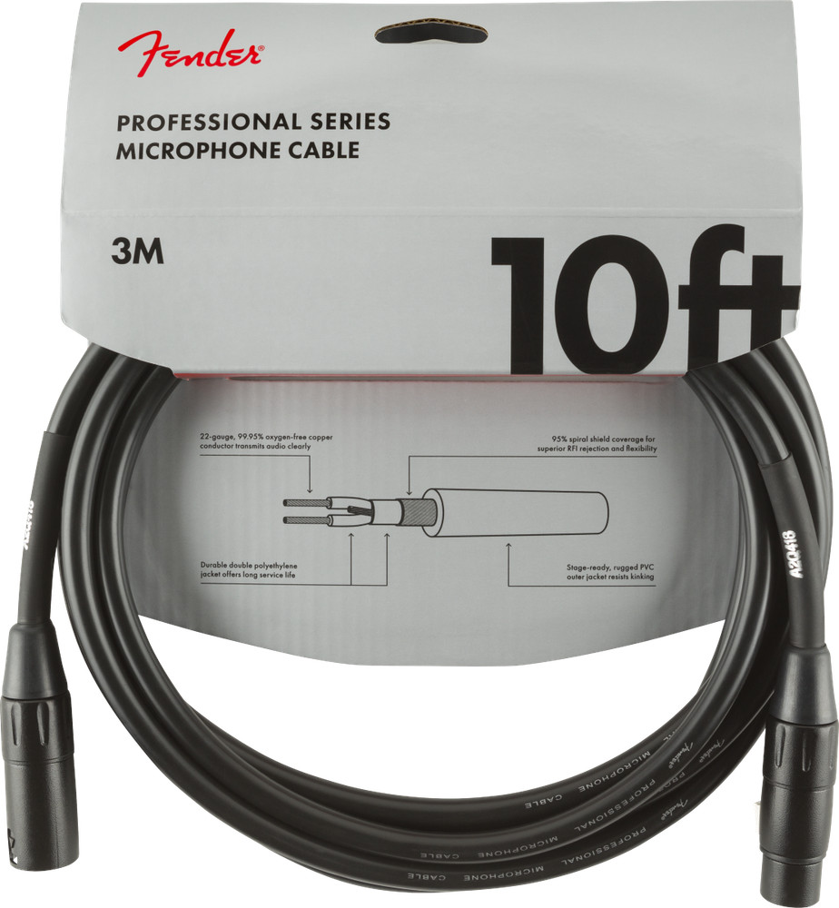 Fender Professional Series Microphone Cable, Black – 10 Foot