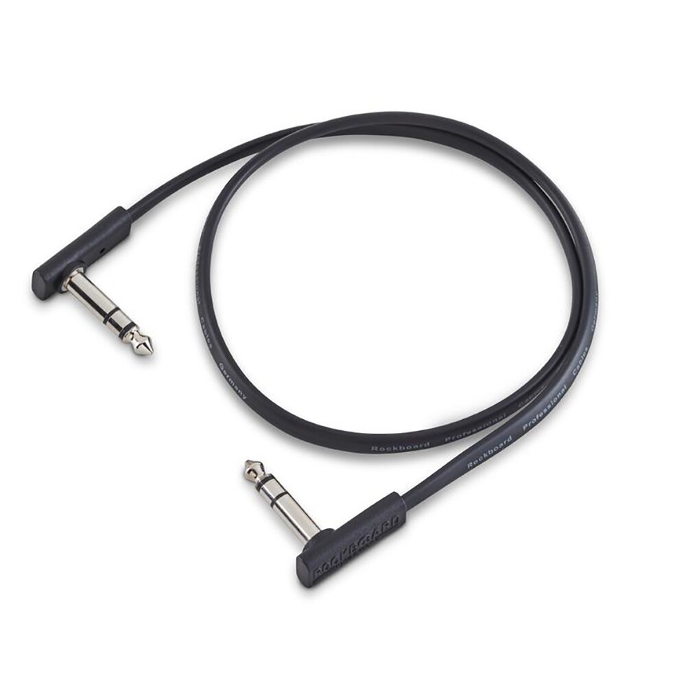 RockBoard Flat 1/4“ TRS Patch Cable, 2 Feet, Black, Right-Angle to Right-Angle