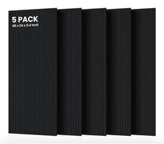EVENRISNG Acoustic Panel 5 Pack 48x24x0.4in Polyester Sound Absorbing Black