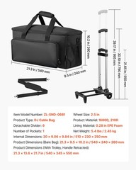 VEVOR Rolling DJ Cable Bag 1680D Padded DJ File Gig Bag with Wheels 6 Divider