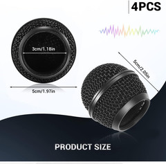Facmogu 4PCS Black Microphone Ball Head Mesh Grill, SM58 Style Brushed Nickel Re